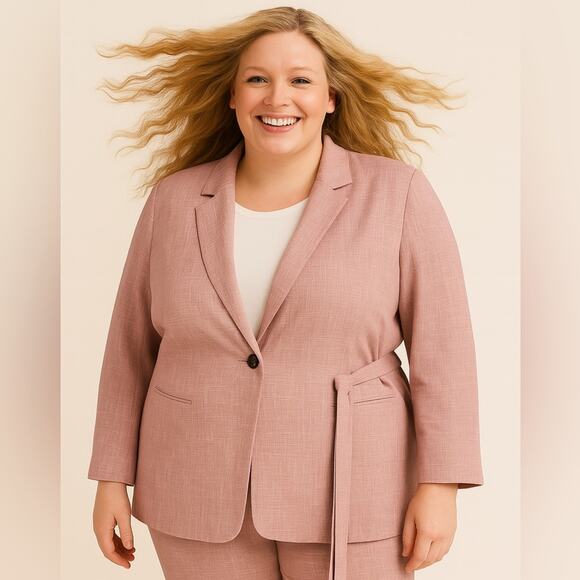 LAFAYETTE 148 NEW YORK One Button Blazer Jacket Pink Linen Pockets Belt XL NEW - Picture 1 of 9